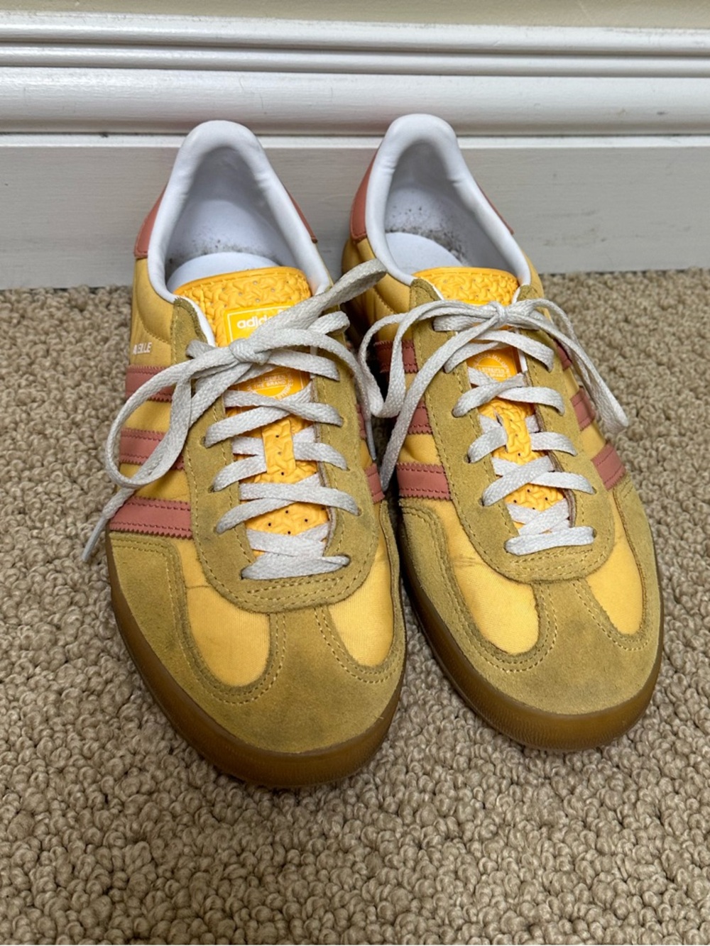 Adidas Yellow & Pink Gazelle Low-Top Sneakers
